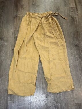 BLACK CRANE TAN LINEN WRAP PANTS